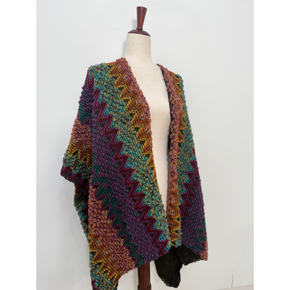 Angie Cardigan One Size Multicolor Chevron Popcorn Knit Open Front Boho